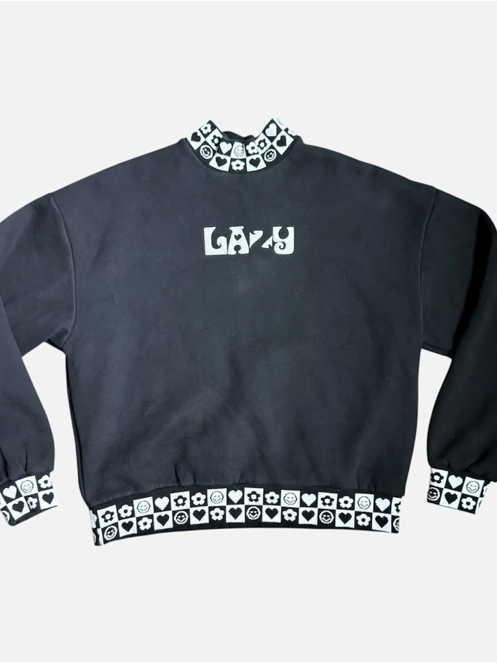 Lazy Oaf Black Sweatshirt Hearts Monochrome Mockneck y2k Women’s Small Medium
